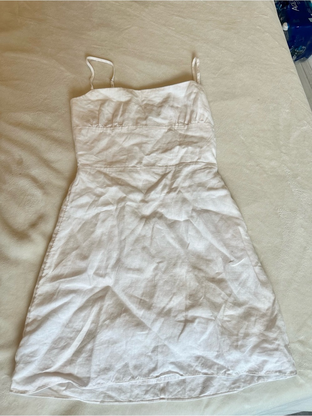 Aritzia White Linen Spaghetti-Strap Mini Dress
